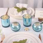 10 Pcs Assorted Lake Blue Votive Candle Holders, Larger Size Mercury Glass Candle Holder, Tealight Candle Holders for Wedding Decorations, Bridal Shower Table Decorations, Lake Blue Centerpieces