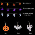 AOSTAR Set of 3 Halloween Lights (20 LEDs Orange Pumpkins, Purple Bats, White Ghosts), Battery Operated String Lights for Halloween Decorations Outdoor & Indoor