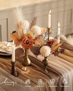 Ling's moment Artificial Flowers Fake Silk Roses Faux Foam Dahlia Combo for DIY Wedding Bouquets Centerpieces Arrangements Bridal Shower Party Home Decorations, Amber & French Orange, 24pcs