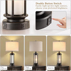 Set of 2 Modern Table Lamps for Living Room Bedroom, 25'' Black Retro Industrial Metal Lamp with Glass Nightlight, Contemporary Desk Lamp for Bedside End Table Office, 4 Bulbs Included