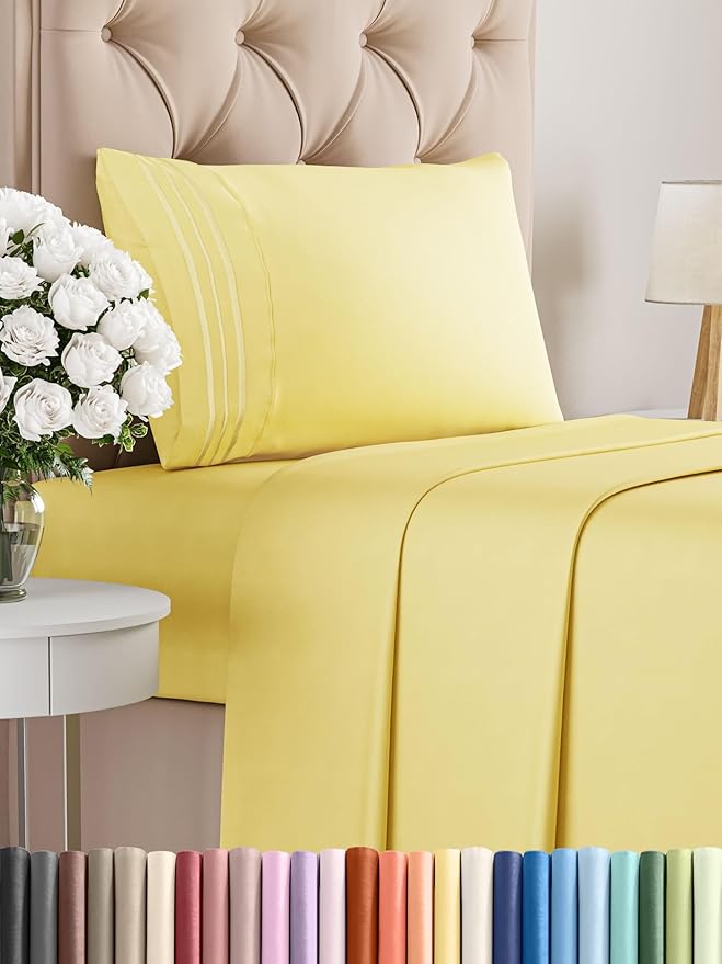 Twin XL Size 3 Piece Sheet Set - Comfy Breathable & Cooling Bed Sheets Set - Hotel Luxury Bedding for Women, Men, Kids, Teens, Boys & Girls - Deep Pockets, Ultra-Soft, Wrinkle Free - Oeko-Tex - Yellow