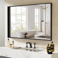 48”x 30” Black Bathroom Mirrors for Over Sink,Large Wall Mounted Rectangular Mirror, Metal Framed, Tempered Glass, Black Bathroom Vanity Mirror, Horizontal/Vertical