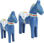 EVGATSAUTO Hand Painted Swedish Wooden Horse Figurine Pair Home Wedding Decor Nordic Design Blue