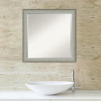 Amanti Art Silver Bathroom Mirror for Over Sink, 23x23 Elegant Brushed Pewter Narrow Square Vanity Mirror, Medium Casual Frame, Hangs Horizonally and Vertically, Bathroom Wall Decor, Beveled Edge