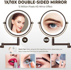 8" Wall Mounted Lighted Makeup Mirror, 3000mAh Rechargeable Double Sided 1X/10X Magnifying Mirror with Hook, 3 Color Lights Touch Dimmable 360° Rotation Vanity Mirror for Bathroom (Antique Bronze)