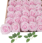 Artificial Flowers 25pcs Fake Roses, Baby Pink Foam Rose Faux Flower for DIY Wedding Bouquets Bridal Shower Centerpieces Floral Arrangements Home Decorations Party Backdrops Table