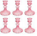 Glass Candlestick Holder,Striped Taper Candle Holders,Set of 6 Candle Stand for Table Centerpieces, Home Decor,Weddings,Festival and Parties (Peach Red Dimond)