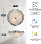 DESIGNERS FOUNTAIN Reedley 2-Lights Flush Mount Ceiling Light, 11 Inch Lighting Fixture for Kitchen, Bedroom, Bathroom, and Hallway, White Alabaster Glass, Satin Platinum, 1257S-SP-AL