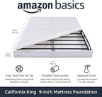 Amazon Basics Smart Box Spring Bed Base, 9-Inch Height Mattress Foundation, Tool-Free Easy Assembly, Cal King, 83"L x 71"W x 9"H, White