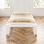 Mellow Naturalista Classic 16 Inch Solid Wood Platform Bed with Wooden Slats, White, Twin