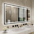 Bathroom Mirrors for Wall, 72x32 Inch Black Framed Gradient Front and Backlit Smart Mirror, 3 Colors Dimmable CRI>90, IP54 Enhanced Anti-Fog Wall Mounted Bathroom Mirror Frame