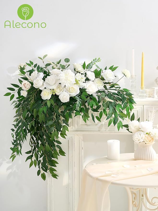 Alecono Artificial Flowers, White Silk Fake Flowers for DIY Wedding Bridal Bouquets, Cake Flowers for Table Centerpieces Baby Shower Party Home Decorations