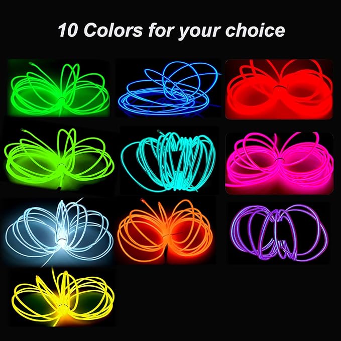 MaxLax EL Wire Purple, 16.4ft/5m Portable Battery Pack Neon Light Strip 360° Cuttable Glowing Rope Lights for Parties, Halloween, DIY Decoration