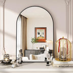 VooBang Arched Wall Mirror, 24 x 36 inch Arch Bathroom Mirror, Wall Mounted Vanity Mirror with Arch Metal Frame, Modern Bathroom Vanity Mirror for Bedroom, Living Room, Hanging or Leaning, Black