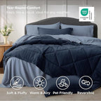 Bedsure Twin Comforter Set - 5 Pieces Reversible Navy Blue Bedding, Twin Size Bed Set for All Seasons, Bed in a Bag with Down Alternative Comforter, Sheets, Pillowcase & Sham
