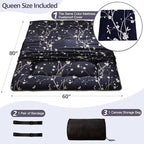 MAXYOYO Japanese Floor Mattress Navy Floral Printed Futon Mattress Foldable Floor Bed Roll Up Camping Mattress Floor Lounger Queen Size Bed Mattress