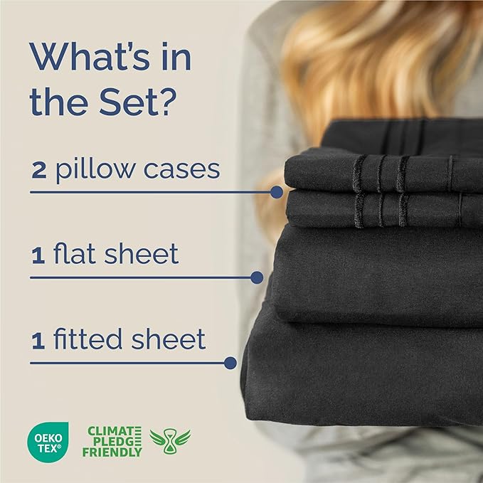 King Size 4 Piece Sheet Set - Comfy Breathable & Cooling Bed Sheets Set - Hotel Luxury Bedding for Women, Men, Kids, Teens, Boys & Girls - Deep Pockets, Ultra-Soft and Wrinkle Free - Oeko-Tex - Black
