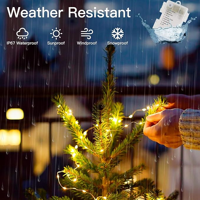 Homemory 200 LED Battery Operated Long Fairy Lights, 66FT Fairy String Lights with Remote, 8 Modes Copper Sliver Wire Lights, Waterproof Christmas Twinkle Lights Wedding Bedroom, Warm White