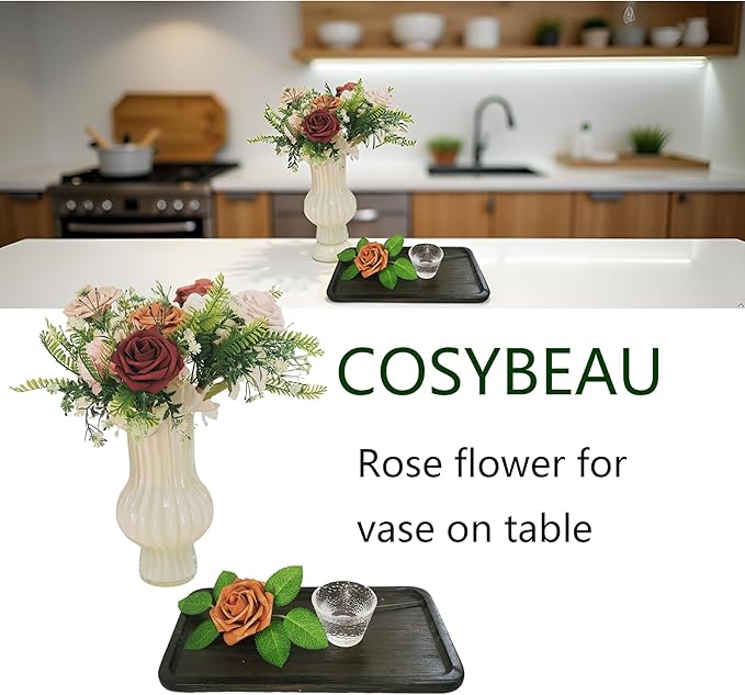 Artificial Fake Flowers 25pcs Roses, Shade of Brown Foam Rose Faux Flower for DIY Wedding Bouquets Bridal Shower Centerpieces Floral Arrangements Party Tables Home Decorations