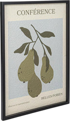 Bloomingville Wood Framed Textured Paper Wall Decor with Pears and Conference Design, Multicolor