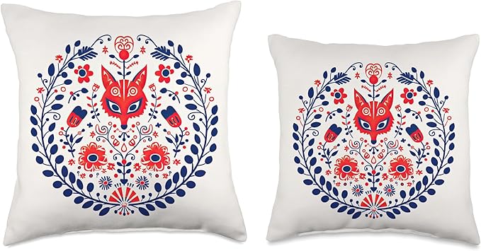 Traditional Scandinavian Folk Pattern Throw Pillow