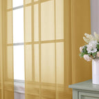 Aiyufeng Gold Sheer Curtain 96 Inches Long 2 Panels Set, Light Filtering Gold Window Curtain Drapes Treatment for Kitchen, Bedroom,Children Room, Dual Rod Pocket, 2 Pack of 42 x 96"
