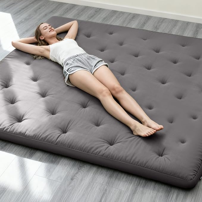 ZonLi Japanese Floor Futon Mattress Twin Size 75"x 39", 100% Cotton Cover 4'' Thicken Tatami Mattress, Foldable Sleeping Pad, Portable Dormitory Tatami Mat, Roll Up Floor Lounger Bed for Adult (Grey)