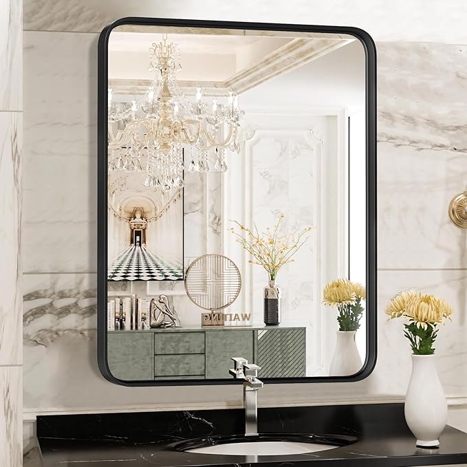 Sweetcrispy 22x30 Inch Black Bathroom Mirrors for Wall, Bathroom Mirrors for Over Sink, Rectangle Wall Decor for Entryway, Bedroom, Vanity