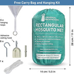 Mosquito Net for Single to King-Sized Beds – No Openings & 6 Hanging Loops – Decorative Rectangular Shape for Home & Travel – Bed Canopy Hanging Kit & Carrying Bag Included