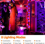 66Ft 200LED Orange and Purple Christmas Halloween Lights Plug in,Waterproof Halloween String Light,8 Modes Indoor Outdoor for Tree Party Bedroom Garden Decor (Clear Wire)