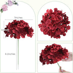 AVIVIHO Burgundy Artificial Flowers Fake Hydrangeas 10pcs Heads Full Faux Hydrangea Flowers Artificial Silk Flowers with Stems for Wedding Home Party Shop Baby Shower Decoration