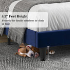 Allewie Queen Platform Bed Frame/Velvet Upholstered Bed Frame with Vertical Channel Tufted Headboard/Strong Wooden Slats/Mattress Foundation/Box Spring Optional/Easy Assembly/Navy Blue