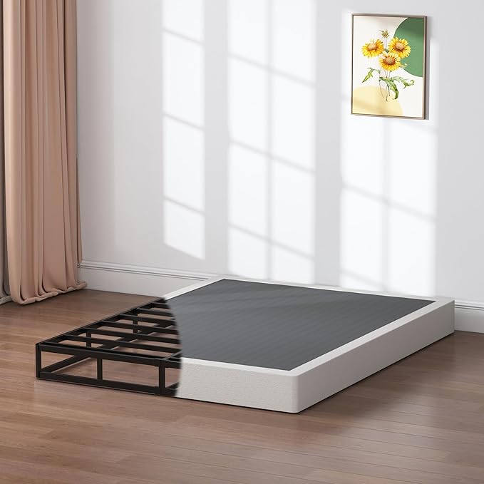7 Inch Box Spring Full Size Bed Base, 3000 lbs Black Heavy Duty Metal Mattress Foundation with Easy Clean Fabric Cover, No Noise,Easy Assembly