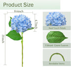 6 Pcs Real Touch Blue Hydrangea Artificial Flowers with Stems, Fake Silk Flowers for Outdoors, Artificial Flowers for Home Decor Wedding Bouquets Centerpieces Vase