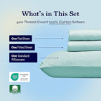California Design Den Soft Twin Sheets Set - 400 Thread Count Sateen, 100% Cotton Sheets, Deep Pockets, Cooling and Durable Bedding Set for Dorm Rooms & Adults - Seafoam