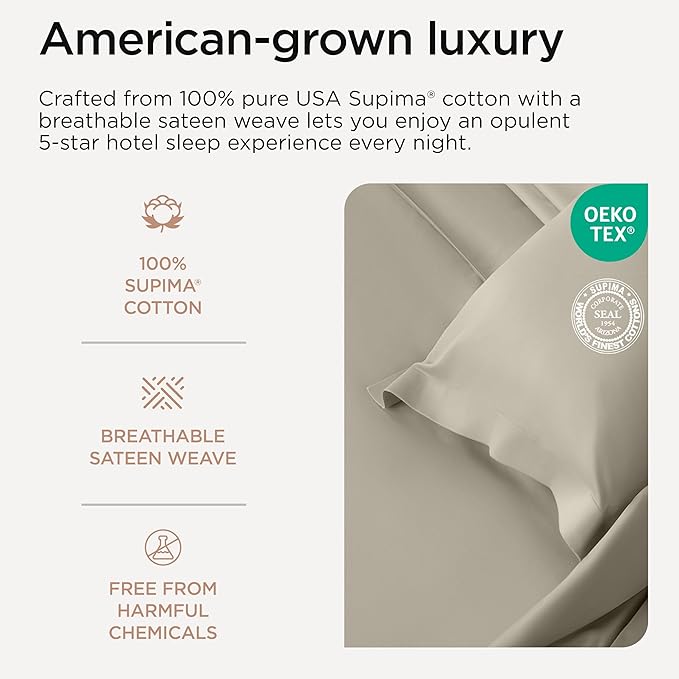 Threadmill Full Size Sheets | 800 Thread Count Bed Sheets with 16” Deep Pocket for Full Size Mattress | Sateen Weave, Better Than Egyptian Cotton, 4-Piece Bedding Set with Cooling Effect | Taupe
