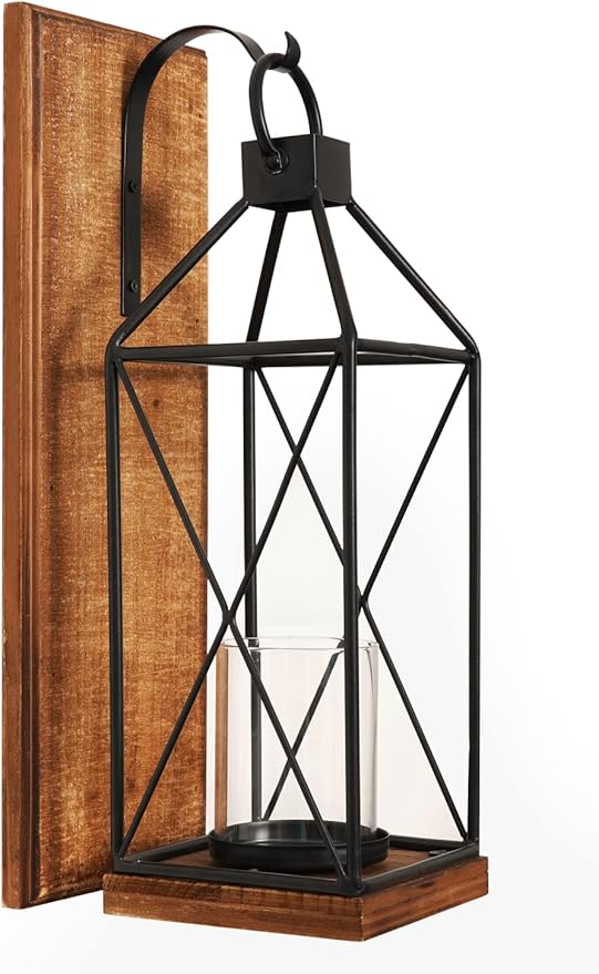 Homemory Wall Candle Sconce, Wood Rustic Candle Holder Decorative Candle Lantern with Glass Holder, Wall Decorations for Living Room, Dining Room