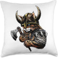 Viking Cat Scandinavian Norse Mythology Throw Pillow
