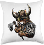 Viking Cat Scandinavian Norse Mythology Throw Pillow