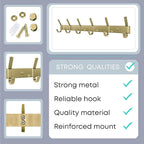 Brushed Gold Wall Mounted Coat Rack – 17 Inch Stainless Steel Rail with 6 Double Coat Hooks for Entryway, Bathroom, Bedroom, Kitchen – Modern Gold Hook Rack for Coats, Hats, Towels - 2 Pack