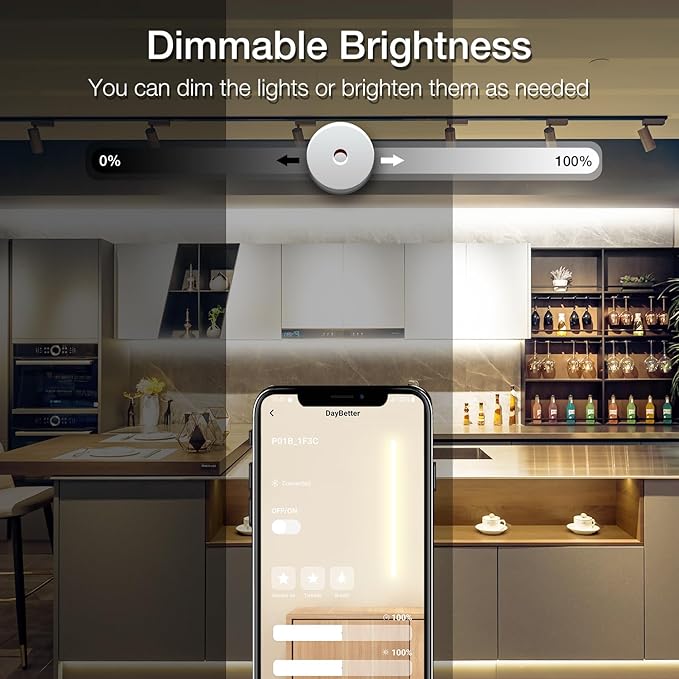 DAYBETTER COB LED Strip Lights with Remote, App Control,32.8ft 4000K Dimmable Ultra Bright Natural White COB Light Strip, COB Led Lights for Bedroom, TV, Mirror, Ceiling, Kitchen, Room Decor