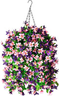INQCMY Artificial Hanging Flowers in Basket for Outdoor Summer Decoration,4pcs Faux Silk Violet in Planter UV Resistant for Outside Home Patio Garden Proch Deck Decor(Pink Purple)