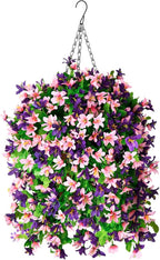 INQCMY Artificial Hanging Flowers in Basket for Outdoor Summer Decoration,4pcs Faux Silk Violet in Planter UV Resistant for Outside Home Patio Garden Proch Deck Decor(Pink Purple)