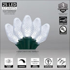 Wintergreen Lighting C7 Cool White LED Christmas Lights, 17 ft String Light Set with 25 Bulbs – Indoor/Outdoor Holiday Decor