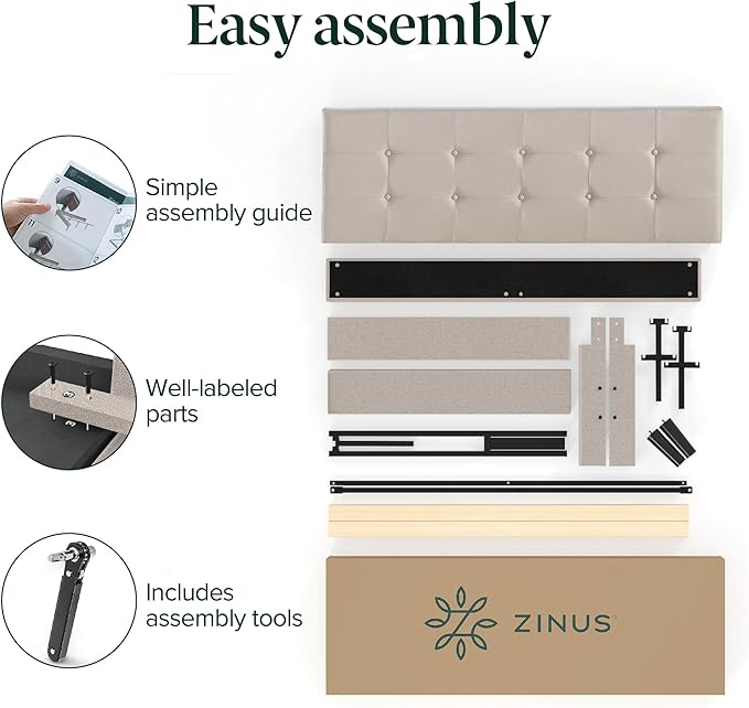 ZINUS Ibidun Upholstered Platform Bed Frame, Mattress Foundation, Wood Slat Support, No Box Spring Needed, Eco Friendly WonderBox (TM), Easy Assembly, Soft Beige, King