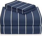 LuxClub 4 PC Full Size Sheet Set Bed Sheets, Breathable Luxury Deep Pockets Wrinkle Free Cooling Sheets Machine Washable Hotel Bedding (Full, Striped Navy)