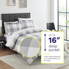 7 Piece Comforter Set Bag Solid Color All Season Soft Down Alternative Blanket & Luxurious Microfiber Bed Sheets, Queen, Checkered Box