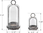 5" & 4" Wide Versatile Metal Candle Holder in Shabby Black with Handmade Thick & Sturdy Glass Dome Cover for Pillar Candle & Plants, Industrial, Farmhouse (2, Black Shabby, Large & Small)