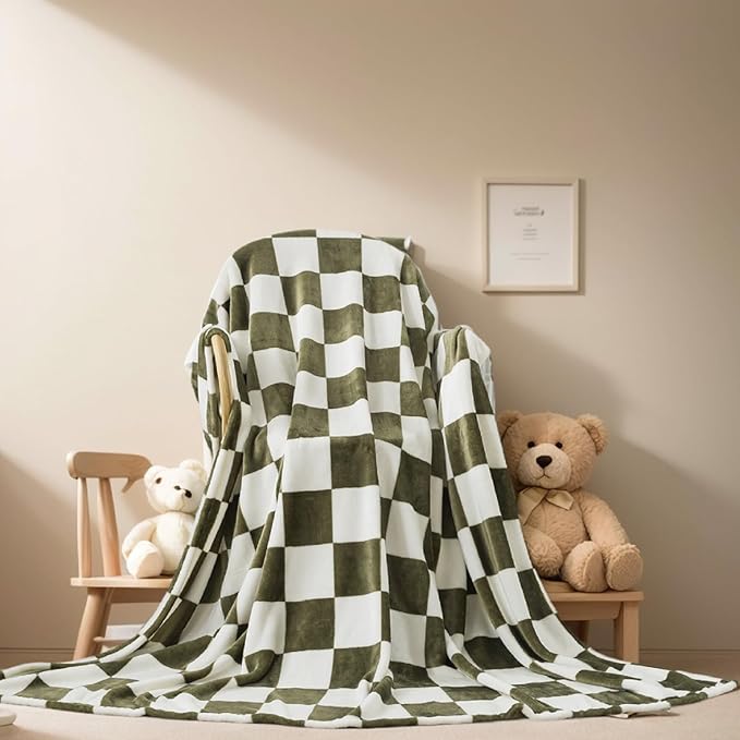 Checkered Throw Blanket,Premium Lightweight Anti-Static 50x60 Inches Travel Size Sage Green Throw Blankets for Couch, Sofa, Chair, Bed, Camping, Picnic,Sage Green