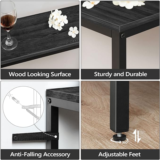 63" Console Table with Power Outlet, Narrow Sofa Industrial Entryway Behind Couch Table with USB Ports for Entryway, Hallway, Foyer, Living Room, Bedroom, Black CTHB16E01